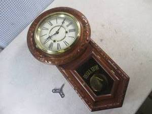 (FS) Wood Wall Clock Regulator A with Key 22 12 Tall