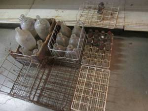 (D-4) Assorted Vintage Milk Bottles and Metal Crates Etc
