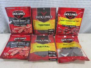 (B-3) 6 Assorted Bags Jack Links Beef Jerky, Bacon Jerky and Beef Bites Past Date