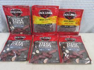 (B-3) 6 Assorted Bags Jack Links Steak Strips and Beef Jerky Past Date
