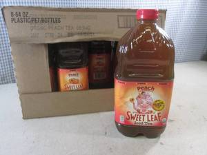 (C-3) Case 8 Bottles Peach Sweet Leaf Iced Tea 64oz Past Date