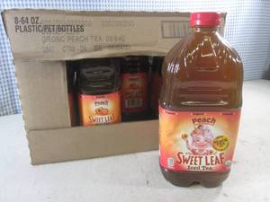 (C-3) Case 8 Bottles Peach Sweet Leaf Iced Tea 64oz Past Date