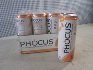 (C-1) 12-Pack Phocus Peach Sparkling Water 11.5oz Cans Best by Oct 2023