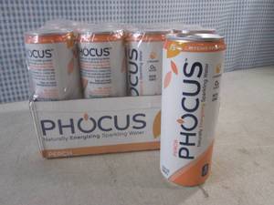 (C-1) 12-Pack Phocus Peach Sparkling Water 11.5oz Cans Best by Oct 2023