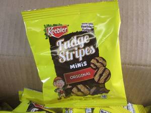 (A-4) Case of 130 Bags Keebler Fudge Stripes Original Minis Cookies 1oz Bags Past Date