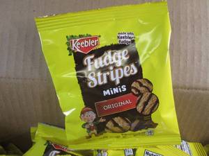 (A-4) Case of 130 Bags Keebler Fudge Stripes Original Minis Cookies 1oz Bags Past Date