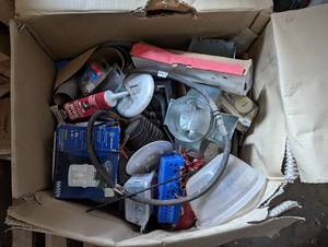 Box filled with mainly new hardware store inventory