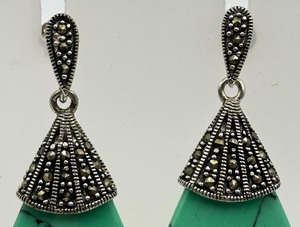 lot 41 image: Stunning Sterling Silver and Green Turquoise Drop Earrings