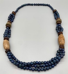 lot 91A image: Classic Necklace with Dark Blue Beads and Wood Bead Accents
