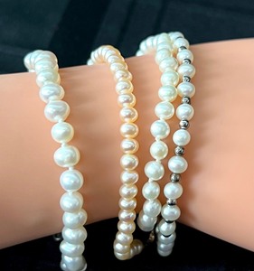 lot 141 image: Four Pearl Beaded Bracelets with Sterling and 14k Clasps