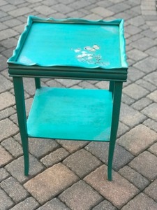 lot 23 image: Vintage Polished Patina Custom Designed Transfer Teal Side-Table Statement Table