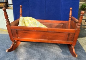 lot 69 image: Antique Wooden Mahogany() Rocking Cradle Doll Bed...
