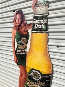 lot 11A image: RARE...Vintage 90s St. Patricks Day Irish Miss Ireland() Miller Beer Genuine Draft Advertising Life-Size Cardboard Cutout Stand-Up Store Display Easel Sign...