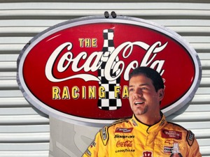 lot 13B image: Collectible...Steve Park Autographed Nascar Racing Coca-Cola Pennzoil Advertising Life-Size Cardboard Cutout Stand-Up Store Display Easel Sign...