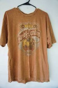 lot 43 image: Vintage Clothing Mens Large Brown Short-Sleeve Harley Davidson Brand Zylstra Harley Davidson Elk River Minnesota T-Shirt
