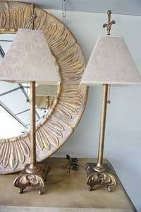 lot 3 image: Home DeCor Lamps Lighting Matching Gilt-Style Pull Chain Table Lamps...