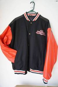 lot 39 image: NEW with Tag Mens Large Wool Chevrolet Genuine GM Products American Racing Coat Bomber Letterman Jacket