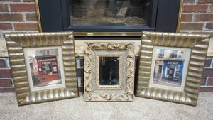 lot 16 image: Matted and Framed Prints Signed on Back By Artist MD Livres and Vins De Bourgogne and Mirror