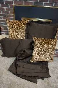 lot 56 image: Home Essentials Bedding Brown Quilted Duvet Bedspread Shams Cougar Print Throw Pillows