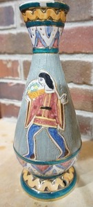 lot 57 image: Collectible Vintage Pottery TG Imported (1962) Italian Bischoff Vase Decanter N.Ro 609 Depicting a Lovely Medieval Wedding Procession Scene....