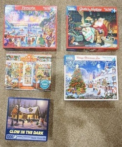 lot 67 image: Hobbies Puzzles Five Boxed 1000 Piece One-Setting Jigsaw Puzzles...