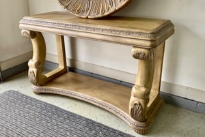 lot 1 image: Vintage Furniture Ornate Schnadig Entry Sofa-Back Console Table