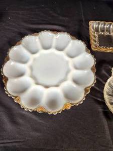 lot 53 image: Variety of Crystal and Milk Glass Serving Pieces