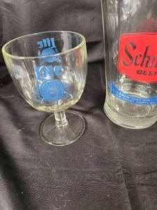 lot 63 image: Vintage Pabst Blue Ribbon Beer Goblets and Schmidt Pitcher