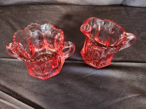 lot 194 image: Vintage Red Glass Sugar and Creamer