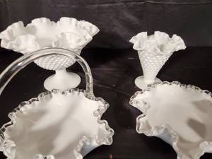lot 220 image: Variety of Fenton Hobnail Dishes and Ruffled Bowls