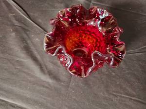 lot 234 image: Fenton Art Glass Ruby Red Ruffled Hobnail Vase