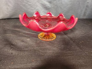 lot 238 image: Depression Glass Red and Orange Footed Ruffled Edge Serving Piece