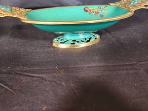 lot 243 image: Vintage 1960s Enameled Bass Bowl, Turquoise Pedestal Bowl