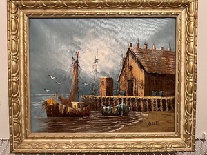 lot 88 image: Vintage Print in Ornate Wood Carved Painted Gold Frame