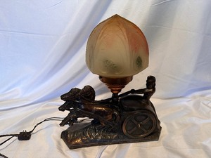 lot 150 image: Vintage Art Deco Chariot Horse Lamp with Original Glass Shade