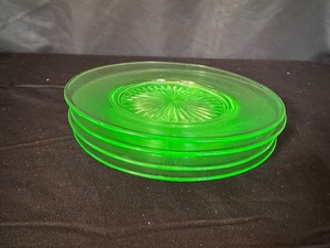 lot 182 image: Four Uranium Glass Glowing Depression Glass Plates
