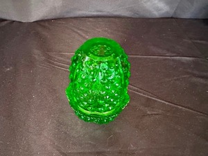 lot 190 image: 2 Piece Fenton Hobnail Green Fairy Light Candle Holder