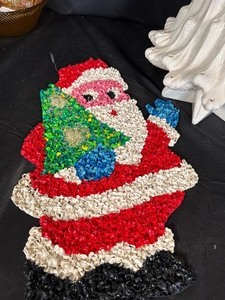 lot 277 image: Vintage Retro White Ceramic Christmas Tree with Base and Retro Santa Decoration