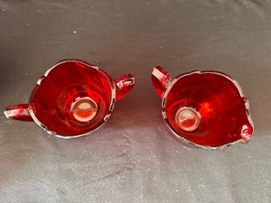 lot 161 image: Vintage Red Depression Glass Sugar and Creamer