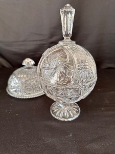 lot 173 image: Vintage Lead Crystal Covered Candy Dish and Butter Dish - Pinwheel Pattern
