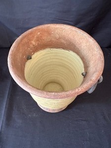 lot 199 image: Rustic Vintage Pottery Planter Double Ring Metal Handles