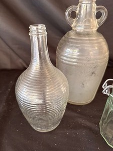 lot 223 image: Vintage Glass Double Loop Hazel Atlas One Gallon Jar, Bulb Vase, and Hermetic Jar
