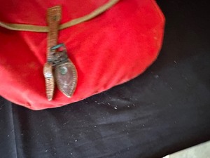 lot 235 image: Vintage Red Canvas Bag with Leather Strap