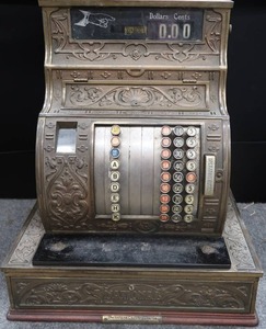 lot 9 image: SOLID BRASS VINTAGE CASH REGISTER
