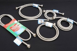 lot 104 image: LOT OF NEW STAINLESS STEEL BRAIDED PLUMBING