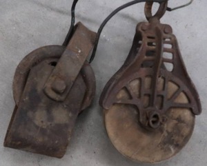 lot 113 image: 2 LARGE VINTGE PULLEYS