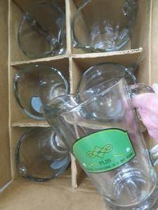 lot 92 image: NEW BOX OF 6 GLASS BEER PITCHERS