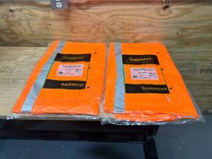 lot 33 image: IRONWEAR RAINWEAR Lot of 2 Sets of- Rain Suits- Size Large- Orange