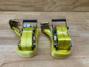 lot 21 image: SMART STRAPS Lot of 2- Commercial Ratchet Tie Downs with Double Flat Hooks  2in. x 27ft., 10,000-Lb. Capacity, Yellow, Model# 4778