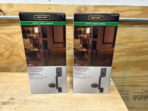 lot 30 image: DEFIANT Lot of 2- Vancouver Matte Black Entrance Door Handlesets with Hartford Interior Knobs